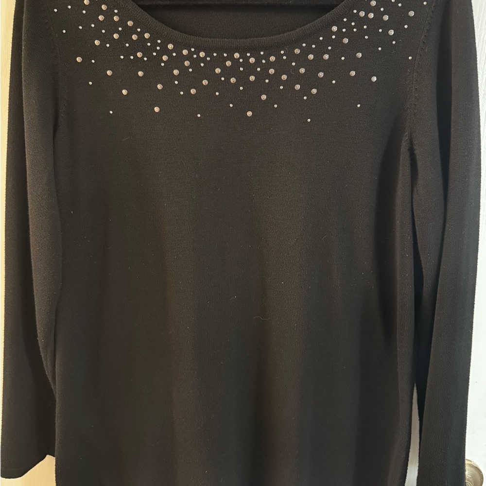 Avenue Black Embellished Long Sleeve Sweater